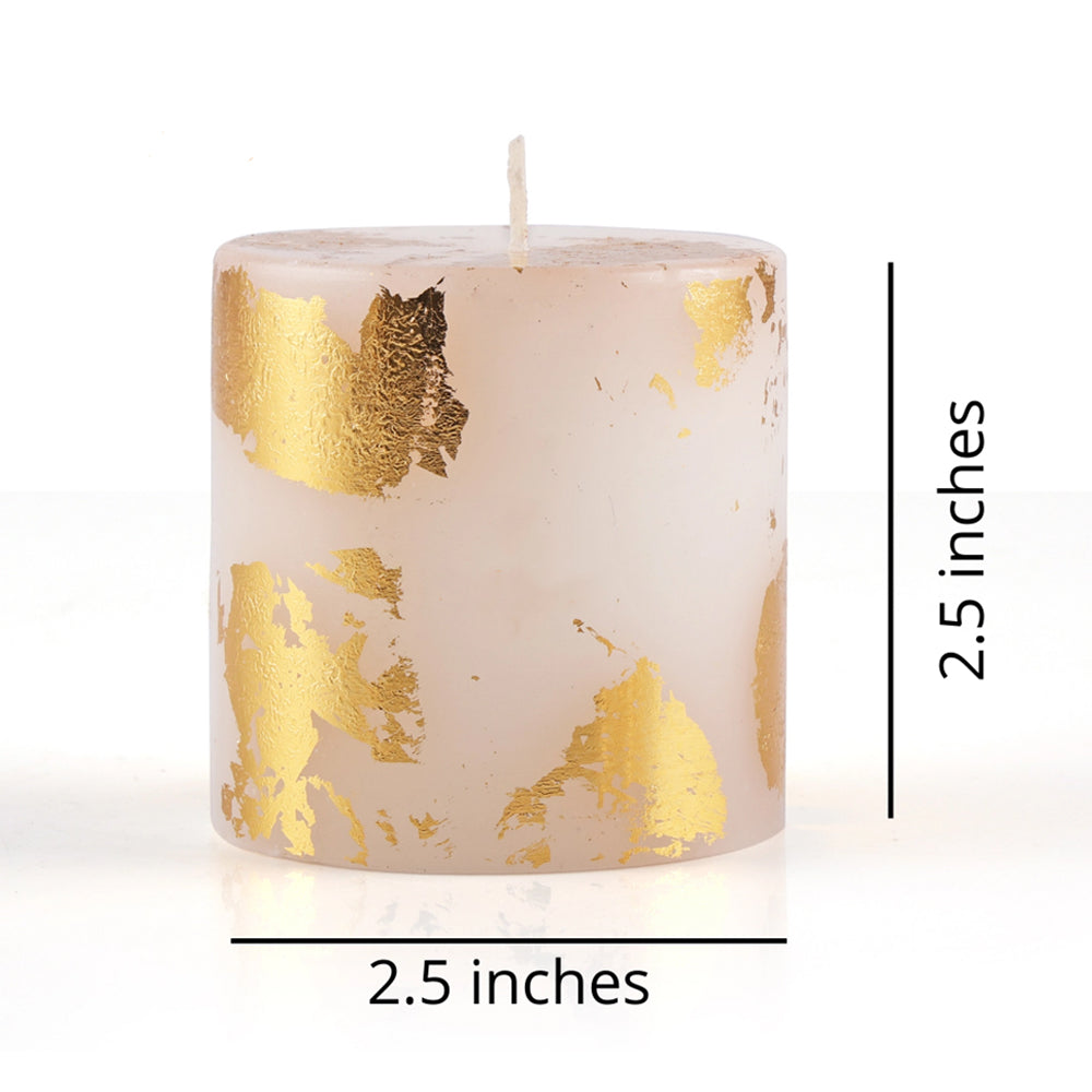 Metallic Pillar Candles - Set of 4 Unscented Gold Dust Candles 2.5 x 2.5 inches