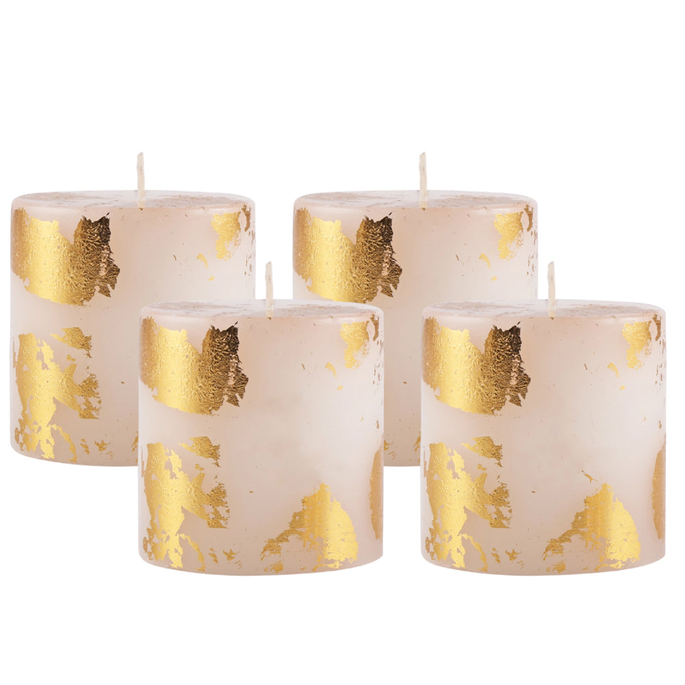 Metallic Pillar Candles - Set of 4 Unscented Gold Dust Candles 2.5 x 2.5 inches