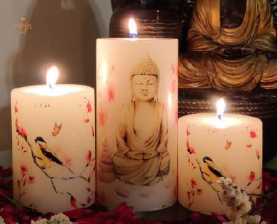 Buddha Printed Pillar Candles | Set of 3